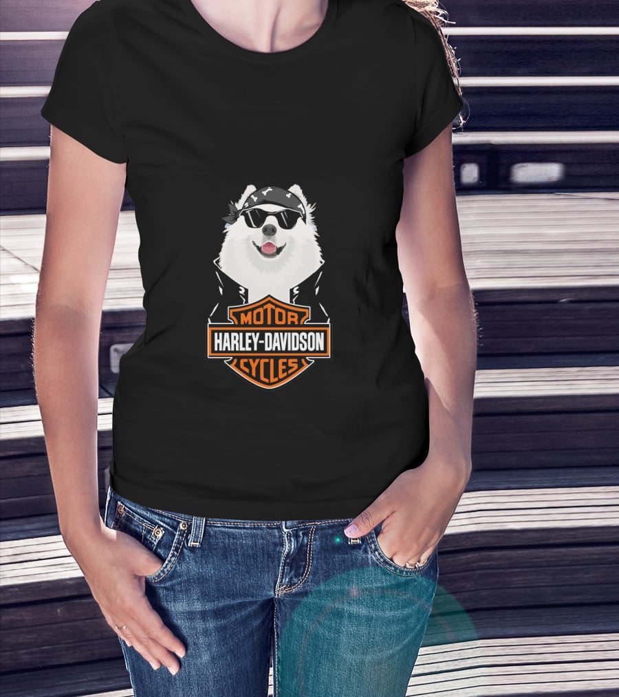 Samoyed Wearing Sunglasses Harley Davidson Motorcycles T-Shirt