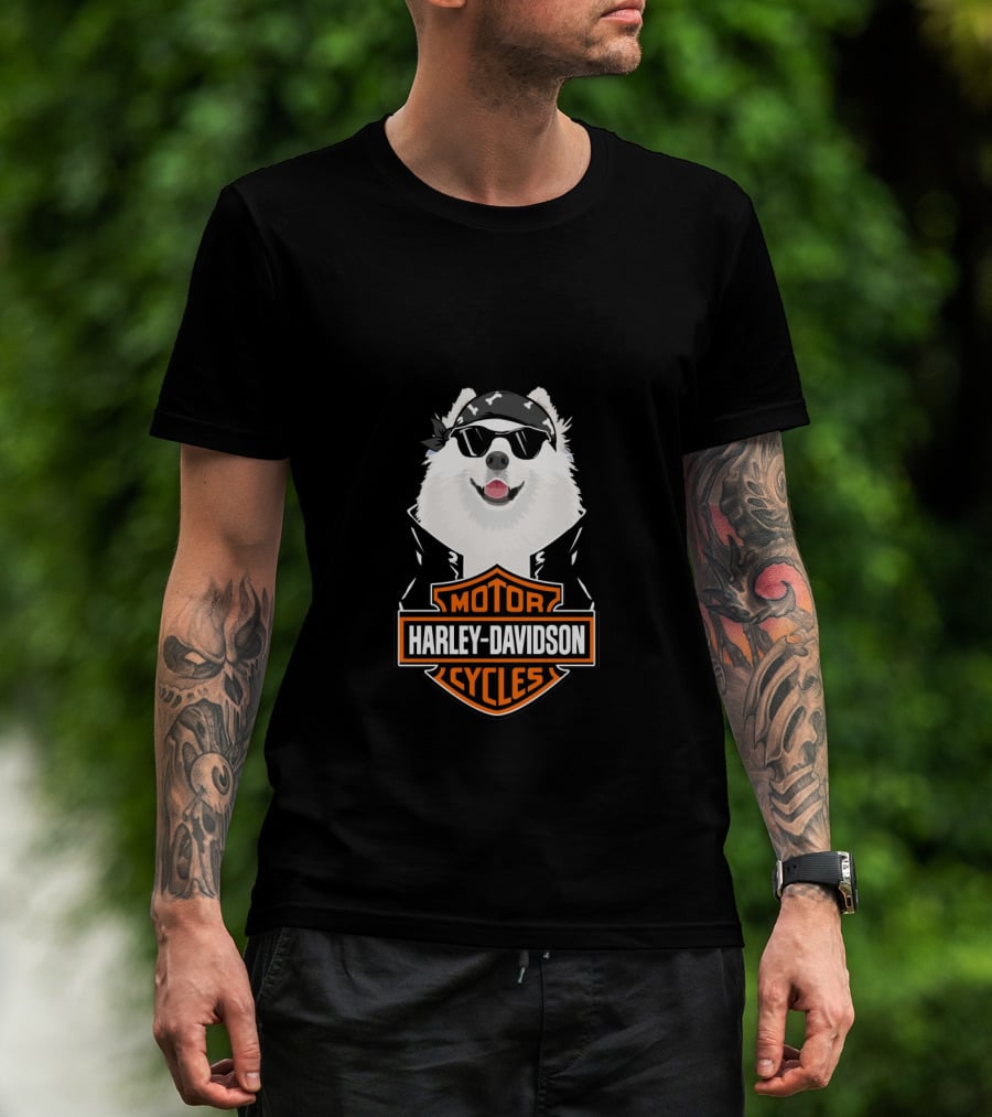 Samoyed Wearing Sunglasses Harley Davidson Motorcycles T-Shirt