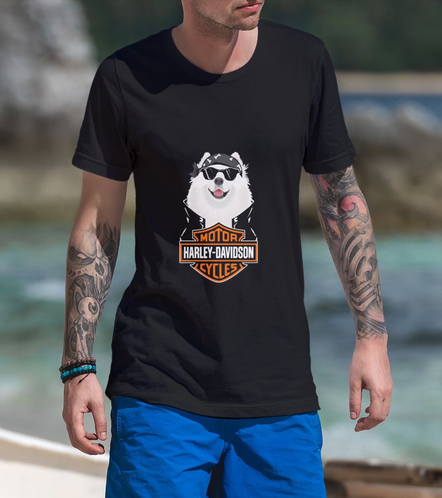 Samoyed Wearing Sunglasses Harley Davidson Motorcycles T-Shirt