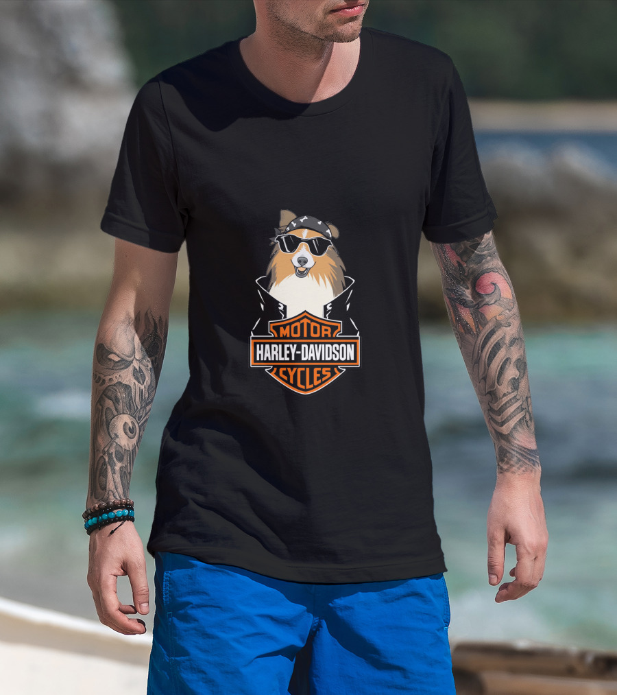 Harley Davidson Motor Cycles Shelties Motorcycle T-Shirt
