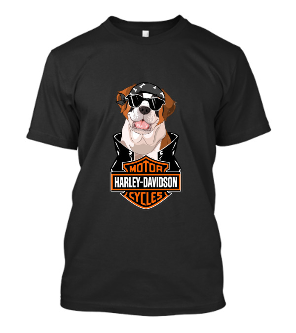 St Bernards Harley Davidson Motorcycles Logo Dog Bandana Sunglasses T-Shirt