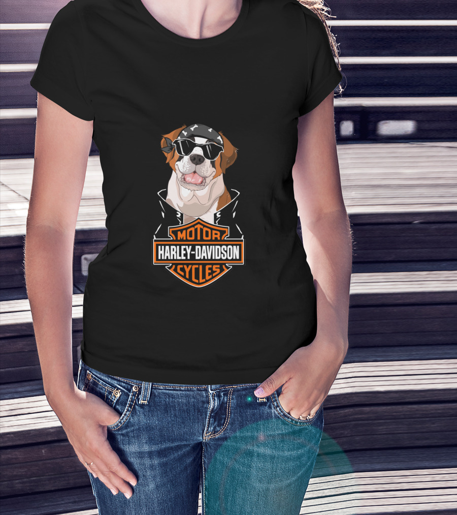 St Bernards Harley Davidson Motorcycles Logo Dog Bandana Sunglasses T-Shirt