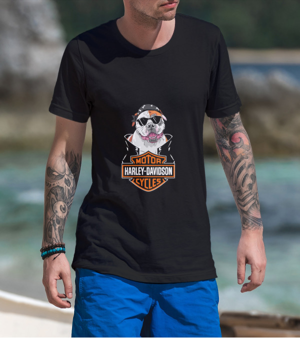 American Bulldog Harley Davidson Biker Style T-Shirt