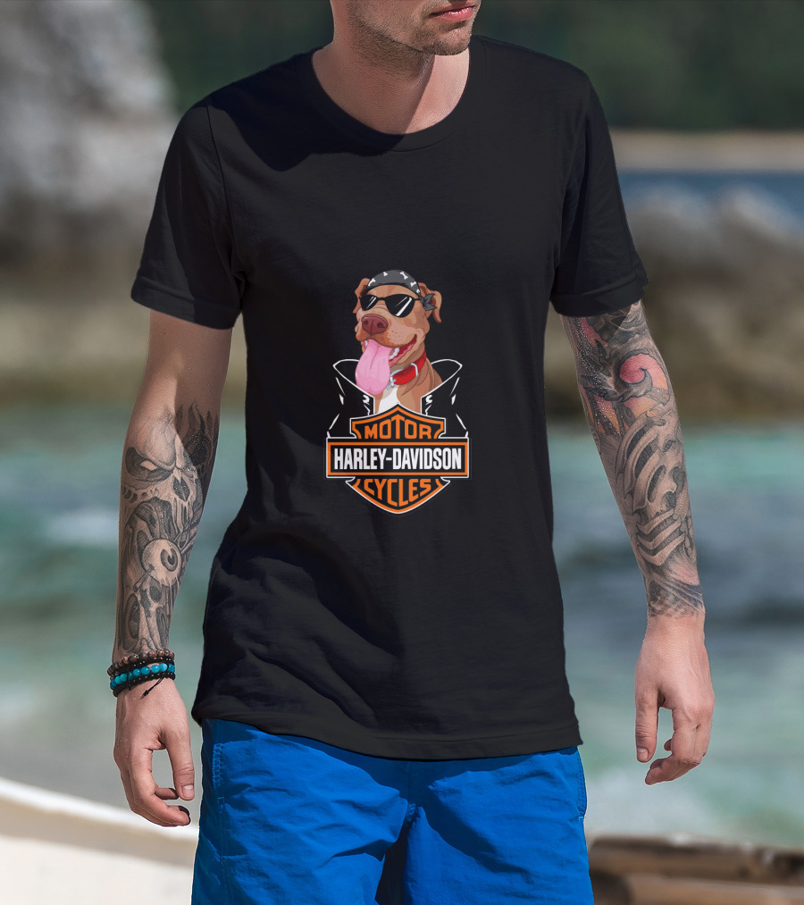Harley Davidson American Pit Bull Terrier Biker T-Shirt