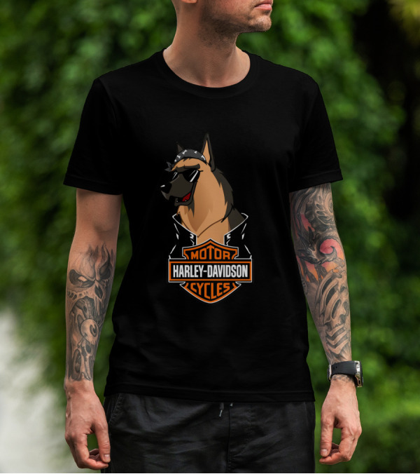 Belgian Shepherd Harley Davidson Cycles Biker T-Shirt