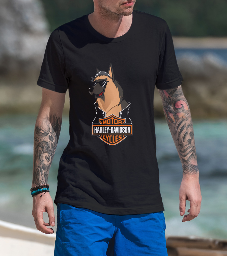 Belgian Shepherd Harley Davidson Cycles Biker T-Shirt
