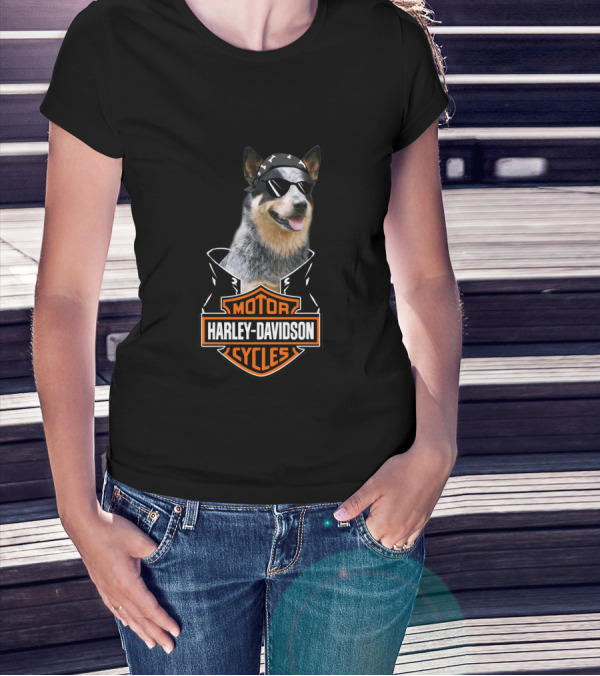 Harley Davidson Blue Heelers Biker Dog T-Shirt