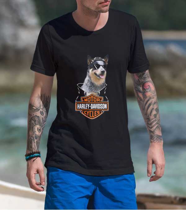 Harley Davidson Blue Heelers Biker Dog T-Shirt