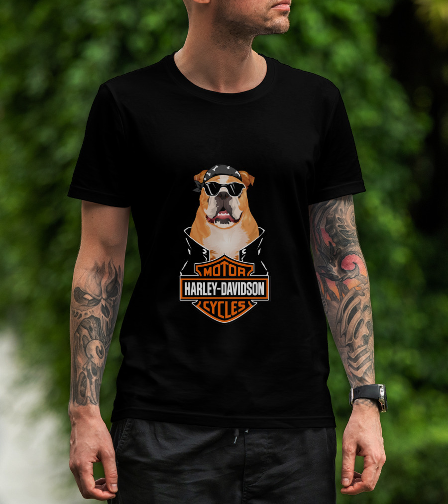 Harley Davidson Boxer Biker Dog With Sunglasses And Bandana T-Shirt