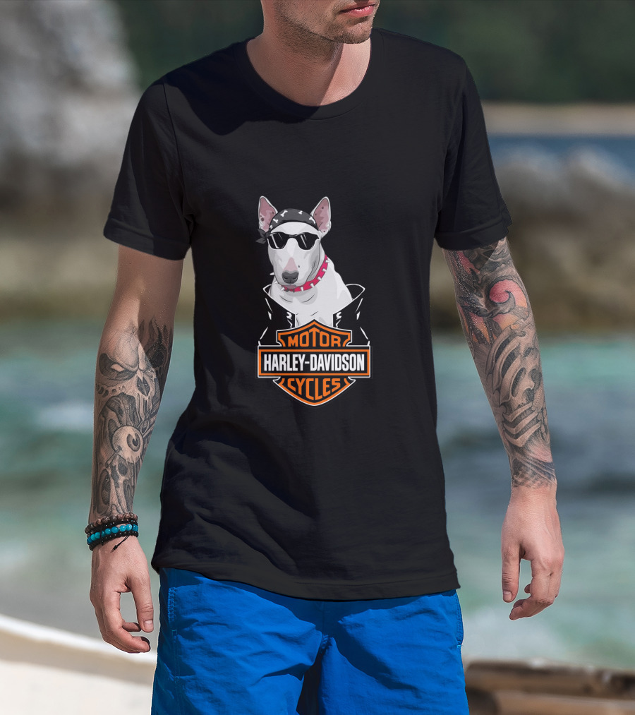 Bull Terrier Harley Davidson Motorcycles Biker T-Shirt