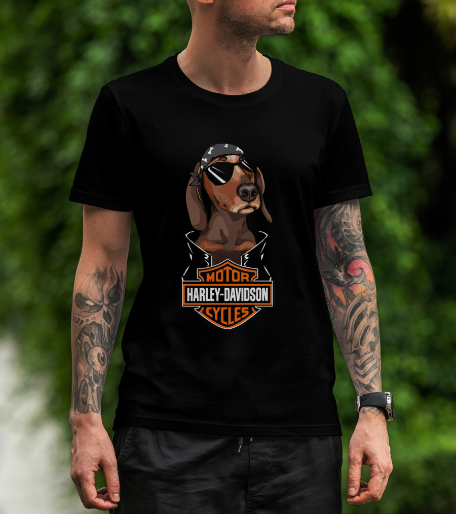 Dachshund Harley Davidson Motorcycles Biker Style T-Shirt