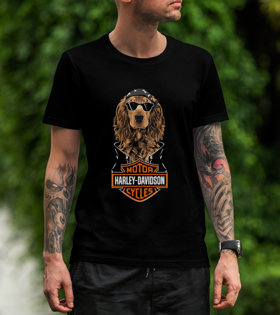 English Cocker Spaniel Harley Davidson Motorcycles Biker T-Shirt