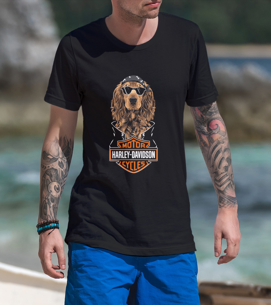 English Cocker Spaniel Harley Davidson Motorcycles Biker T-Shirt