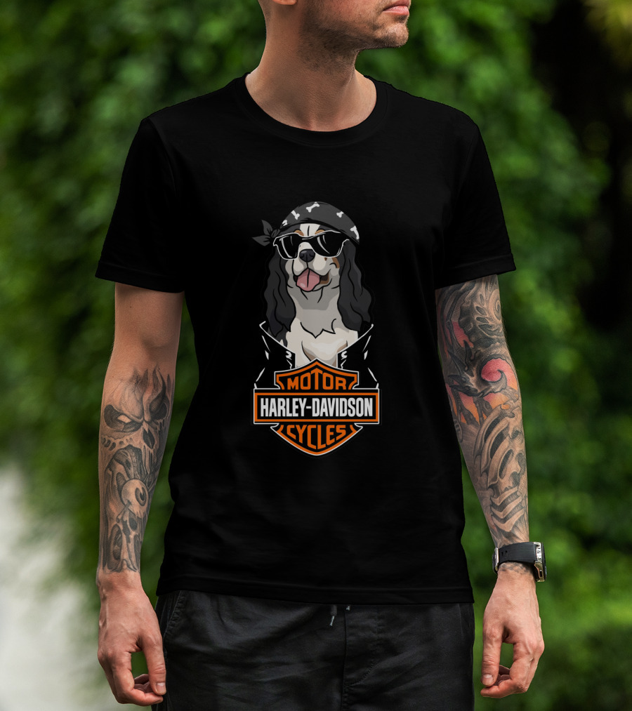 Harley Davidson King Charles Spaniel Biker Motocycles T-Shirt