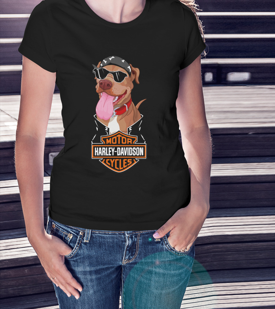 Harley Davidson Motorcycles Pit Bull Biker Bandana Sunglasses T-Shirt