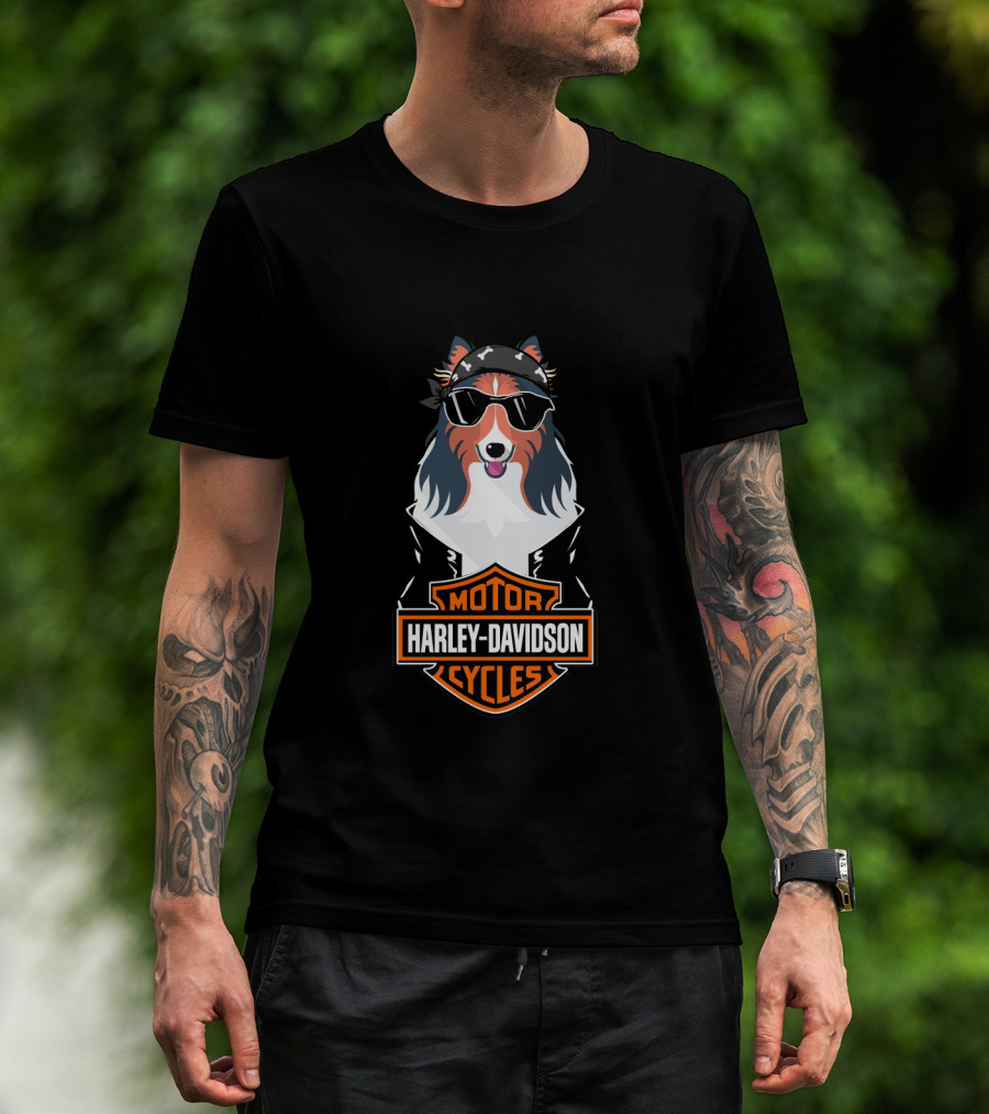 Rough Collie Biker Harley Davidson Motor Cycles T-Shirt