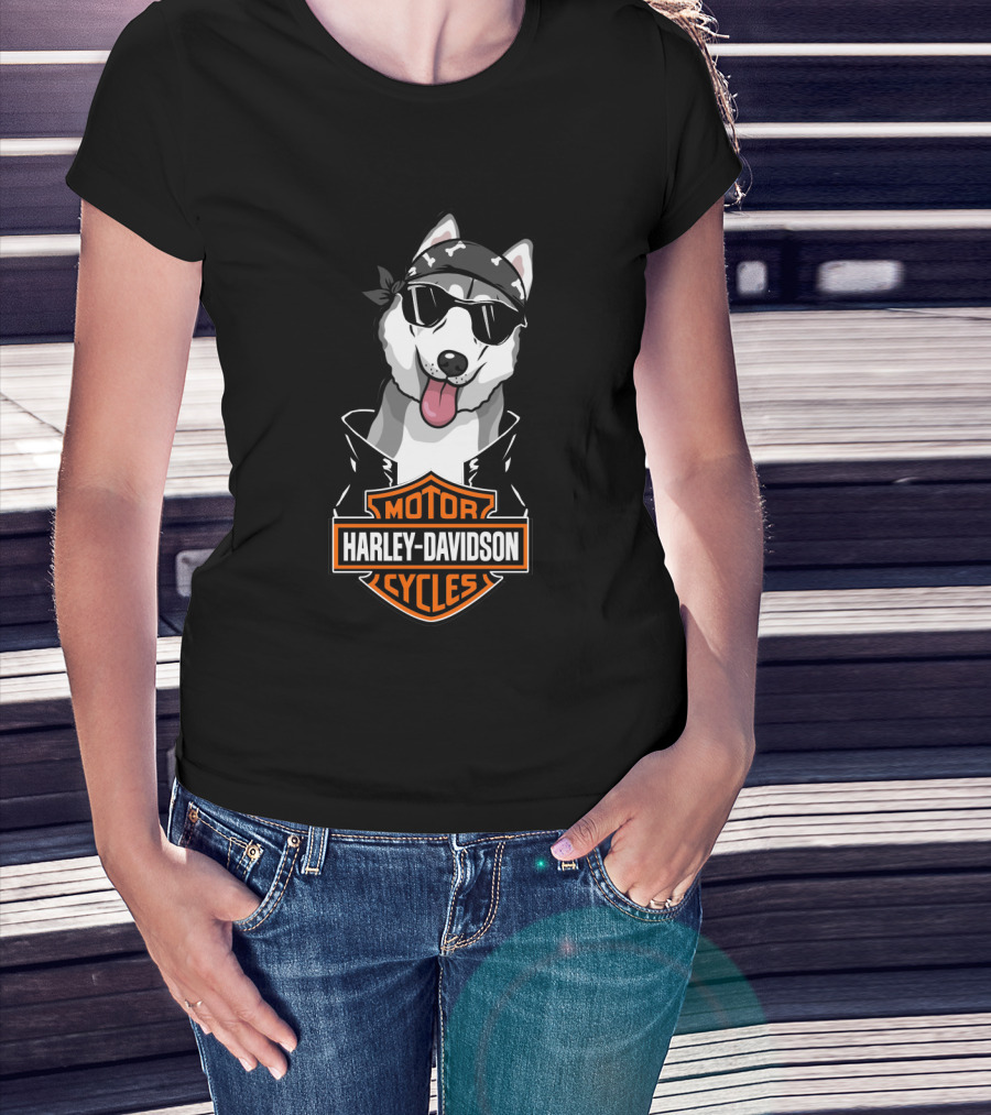 Harley Davidson Motor Cycles Siberian Husky Biker T-Shirt