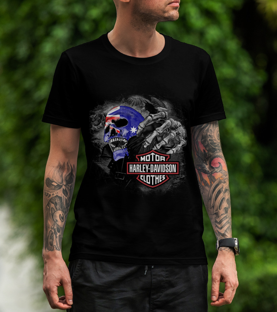 Harley Davidson Australia Skull Flag Motif T-Shirt