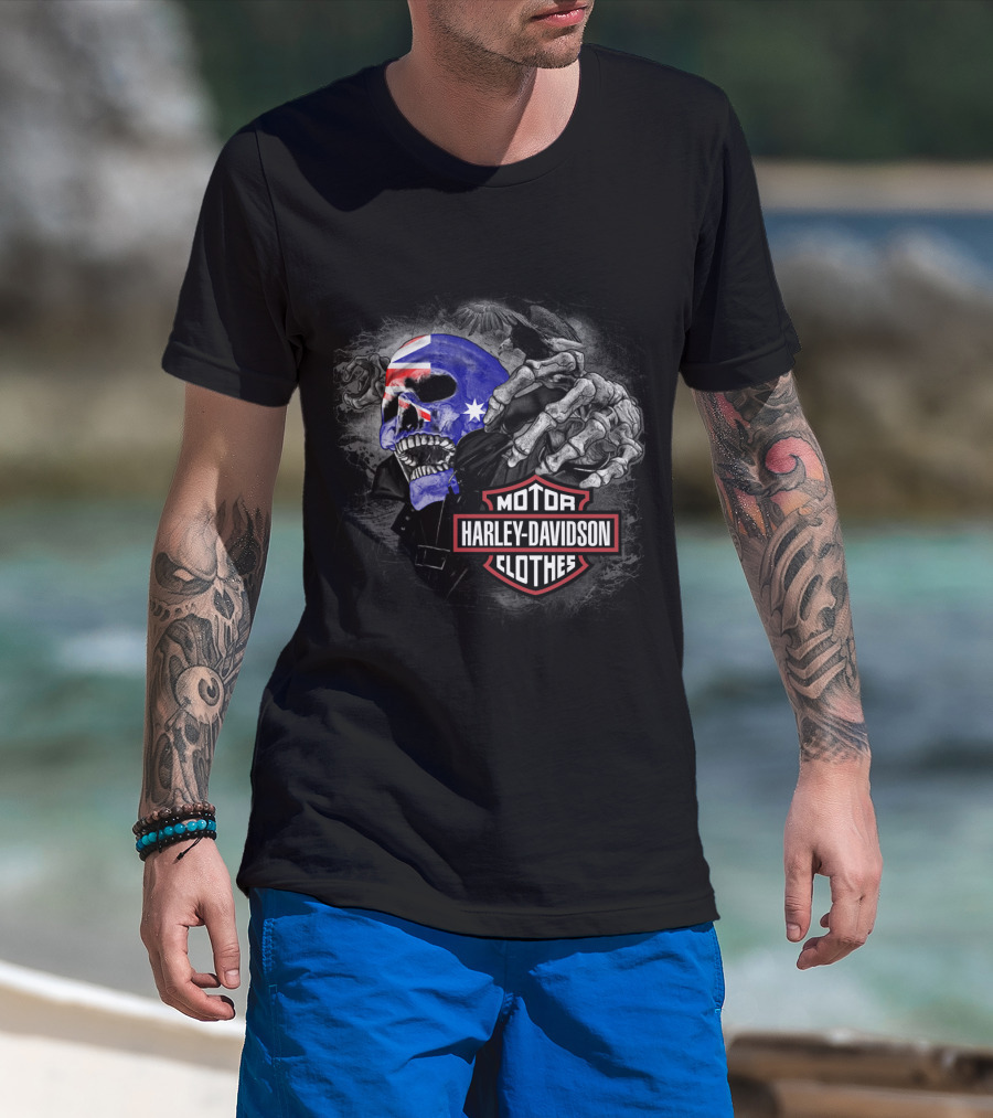 Harley Davidson Australia Skull Flag Motif T-Shirt