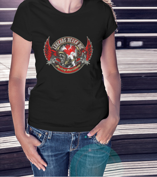 Legends Never Die Canada Flag Skull Harley Davidson T-Shirt