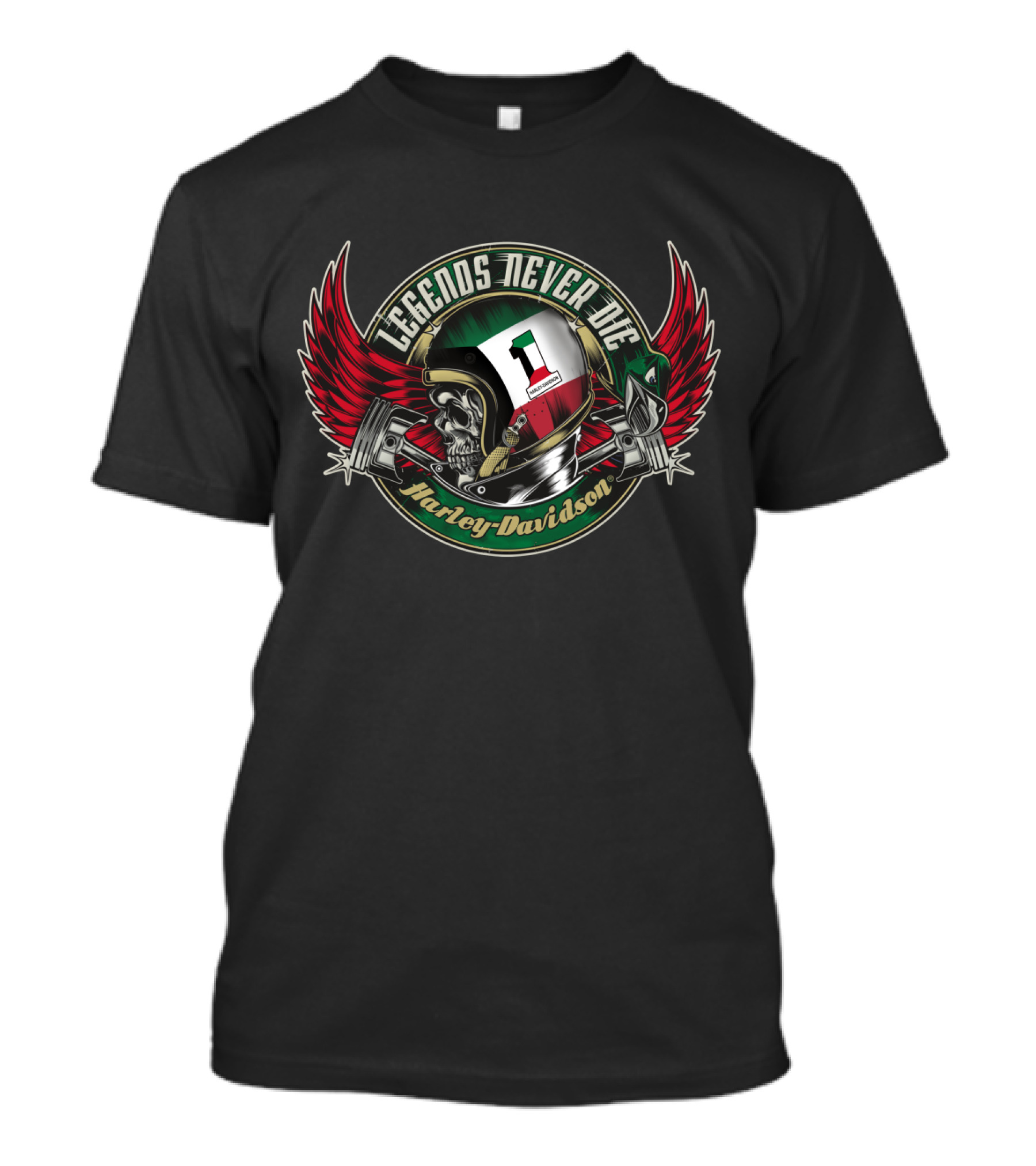Legends Never Die Kuwait Flag Harley Davidson Skull Wings T-Shirt