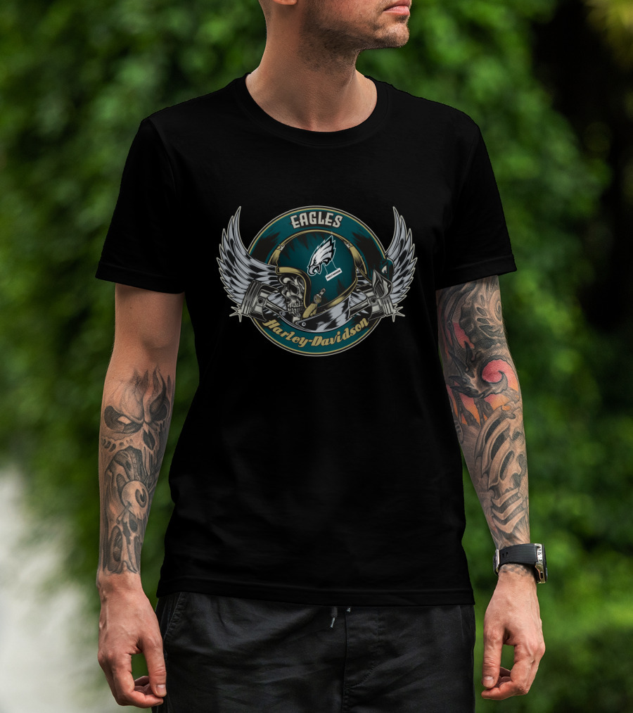 Eagles Harley Davidson Philadelphia Skull Helmet T-Shirt