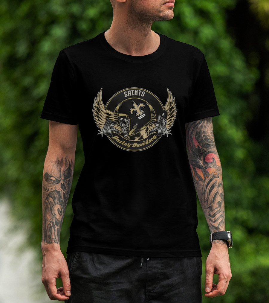 Saints Harley Davidson Skull Fleur-De-Lis Helmet T-Shirt