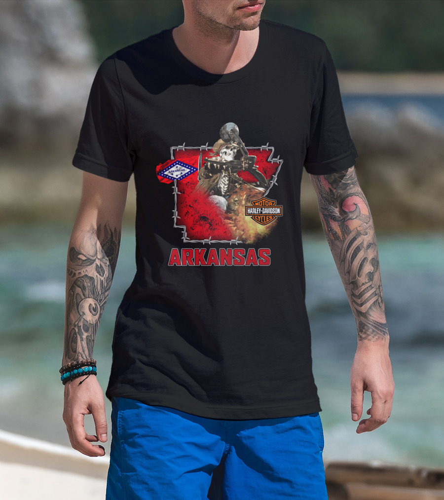Arkansas Harley Davidson Motorcycles Skeleton Rider T-Shirt