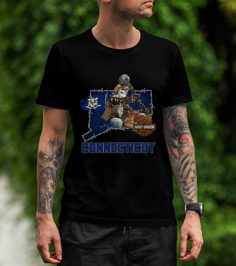 Connecticut Harley Davidson Motorcycles Skeleton Rider T-Shirt