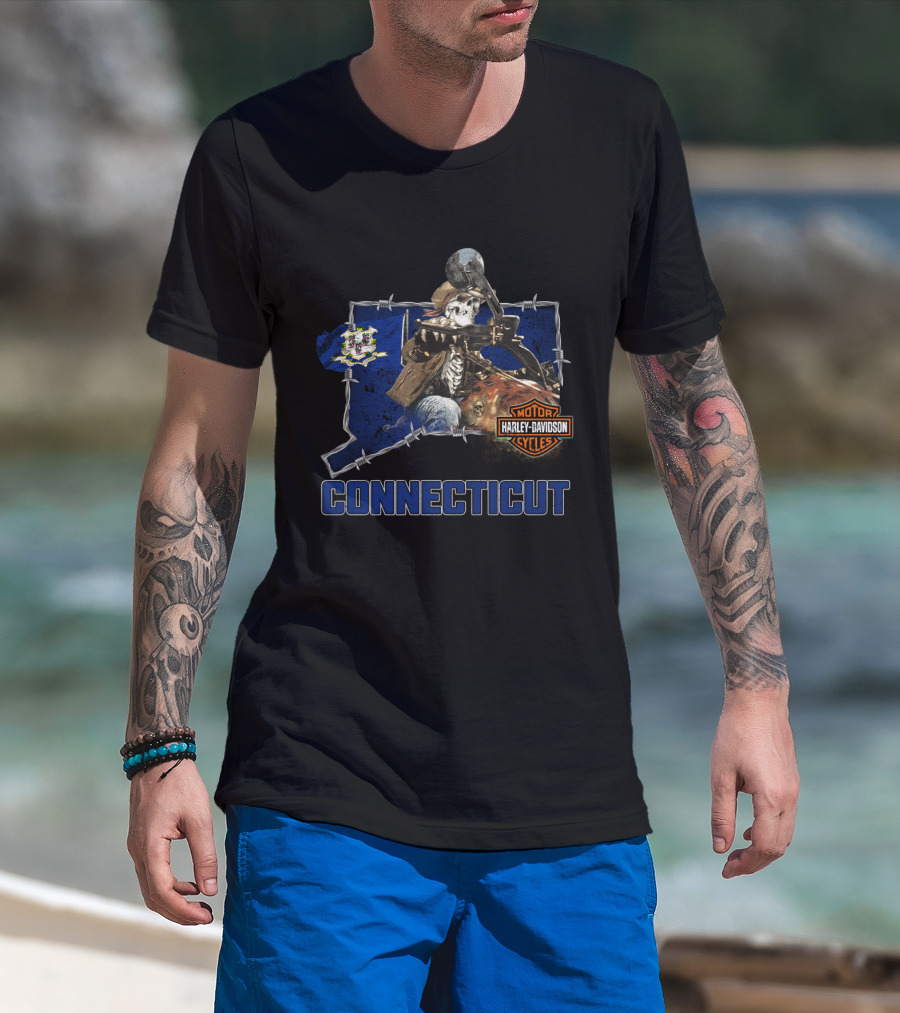 Connecticut Harley Davidson Motorcycles Skeleton Rider T-Shirt