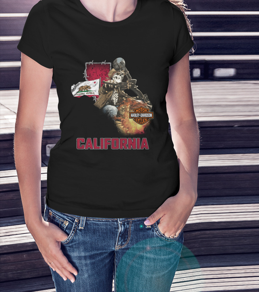 California Harley Davidson Motorcycles Skeleton Rider T-Shirt