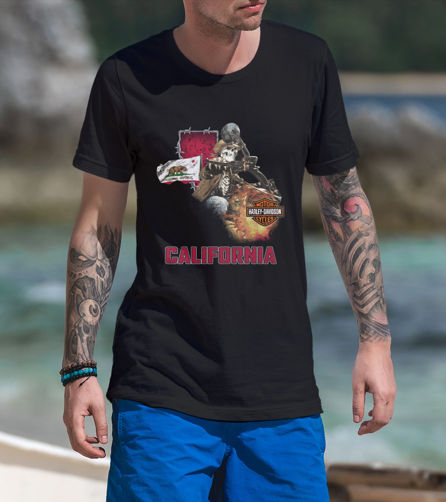California Harley Davidson Motorcycles Skeleton Rider T-Shirt