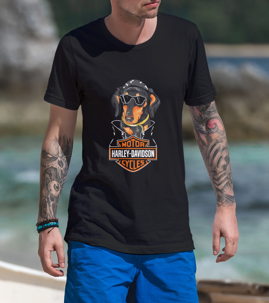 Dachshund Biker Harley Davidson Motor Cycles T-Shirt
