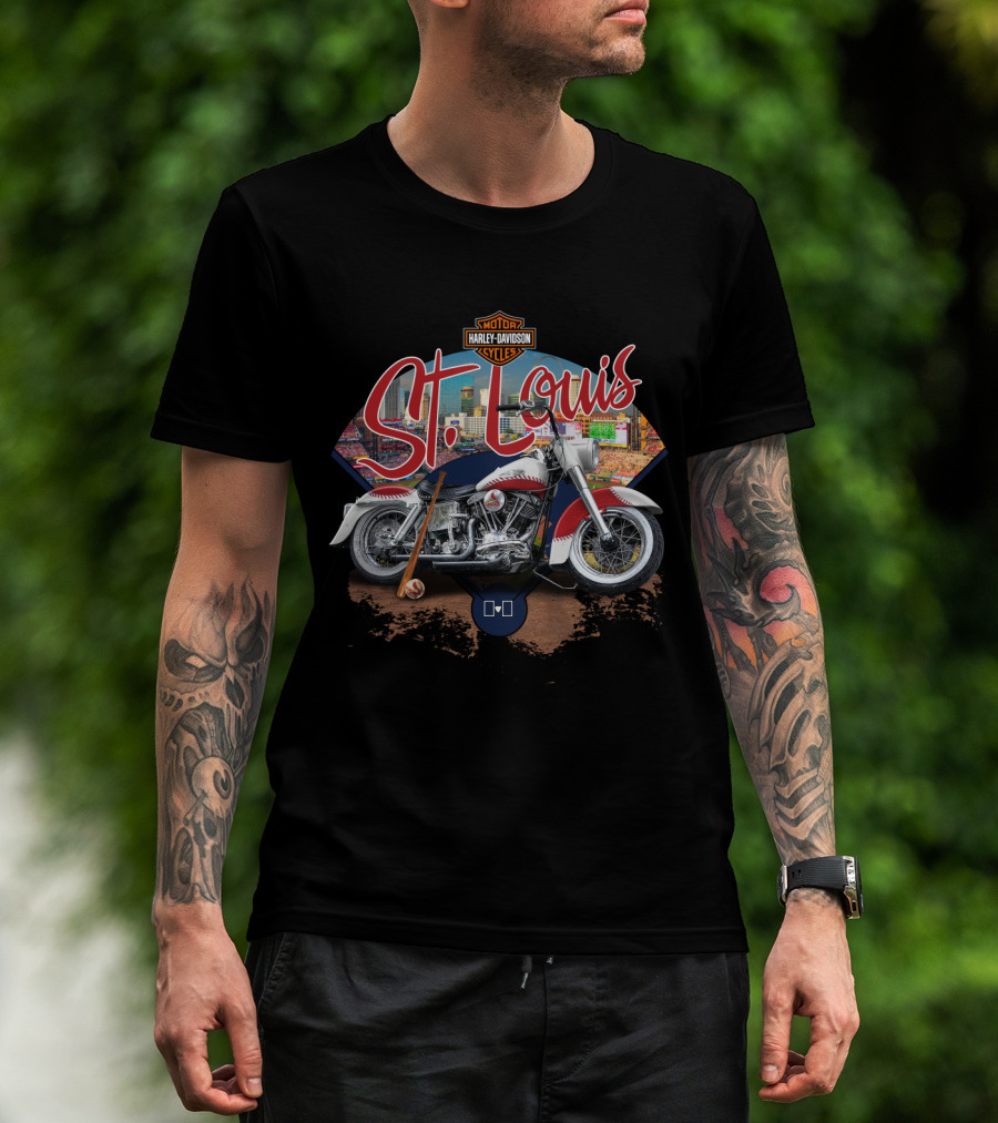 St Louis Cardinals Harley Davidson Motorcycle Skyline T-Shirt