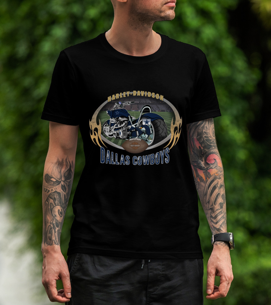 Harley Davidson Dallas Cowboys Football Motorcycle Stadium T-Shirt