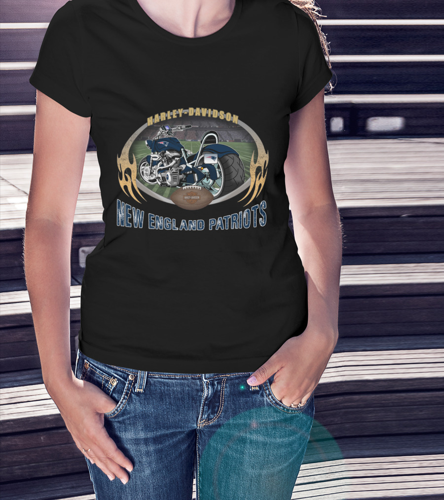 Harley Davidson New England Patriots Motorcycle Stadium Football Oval T-Shirt