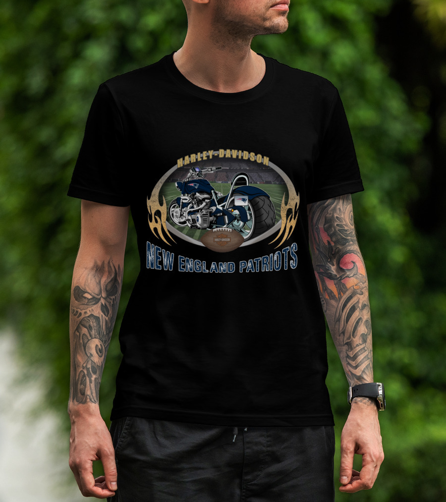 Harley Davidson New England Patriots Motorcycle Stadium Football Oval T-Shirt
