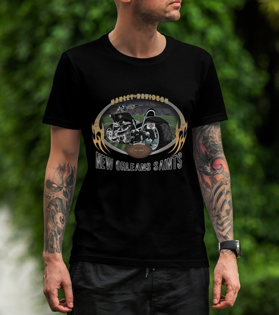 Harley Davidson New Orleans Saints Motorcycle Nfl Football T-Shirt