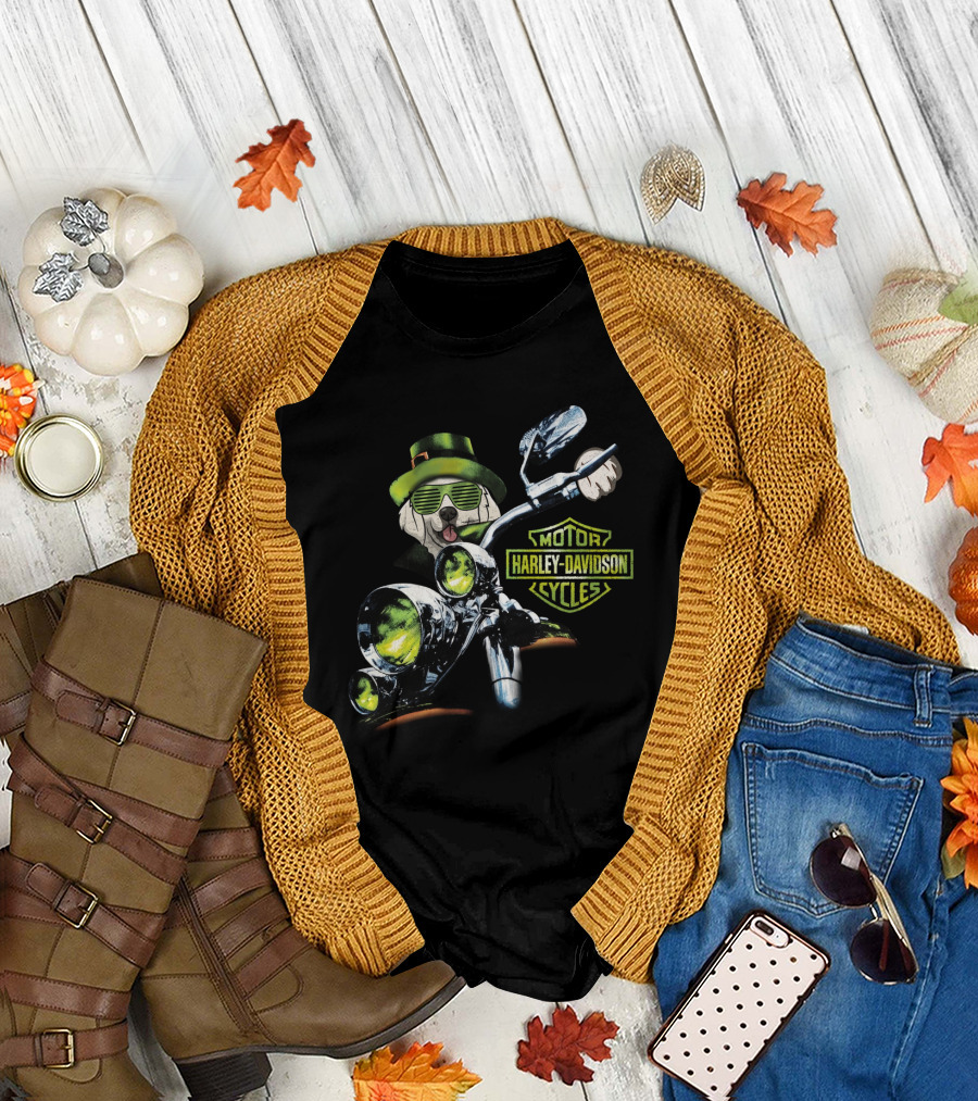 Golden Retriever Harley Davidson Motorcycles St. Patrick's Day Theme T-Shirt