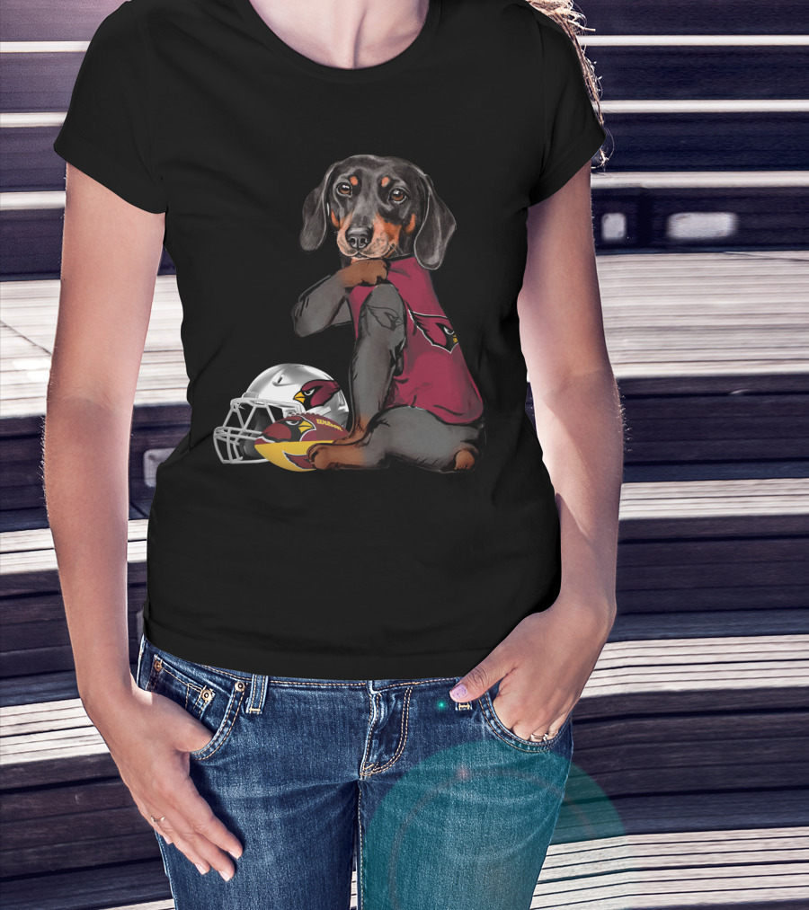 Arizona Cardinals Football Dachshund With Helmet And Ball T-Shirt