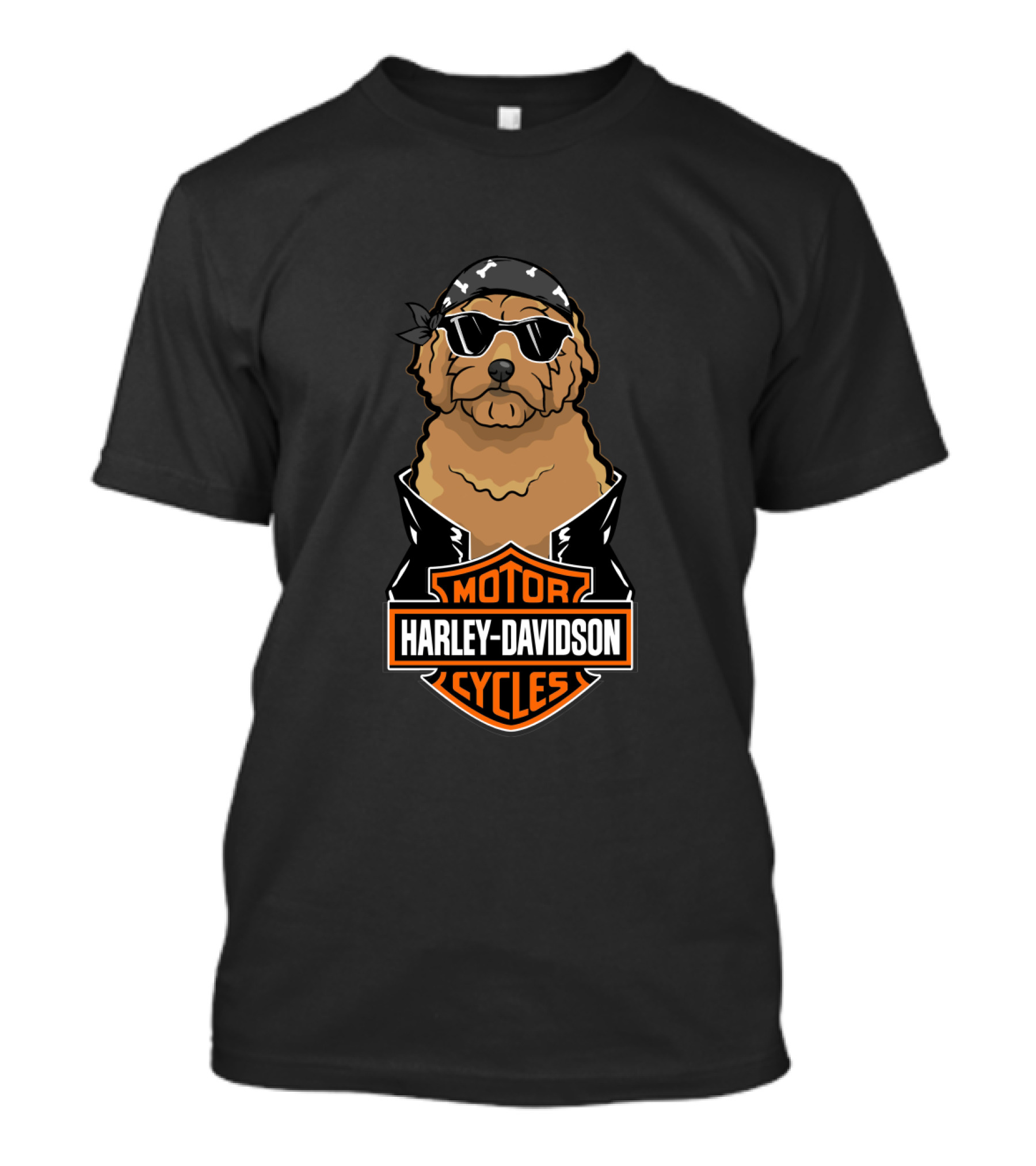 Harley Davidson Motor Cycles Goldendoodle With Sunglasses And Bandana T-Shirt