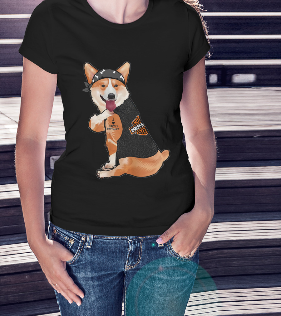 I Harley Davidson Corgi Biker With Bandana And Vest T-Shirt