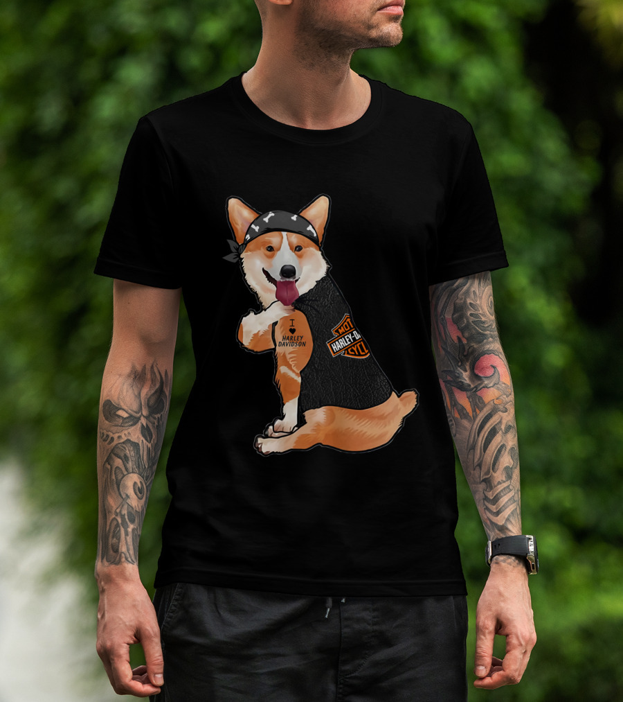 I Harley Davidson Corgi Biker With Bandana And Vest T-Shirt