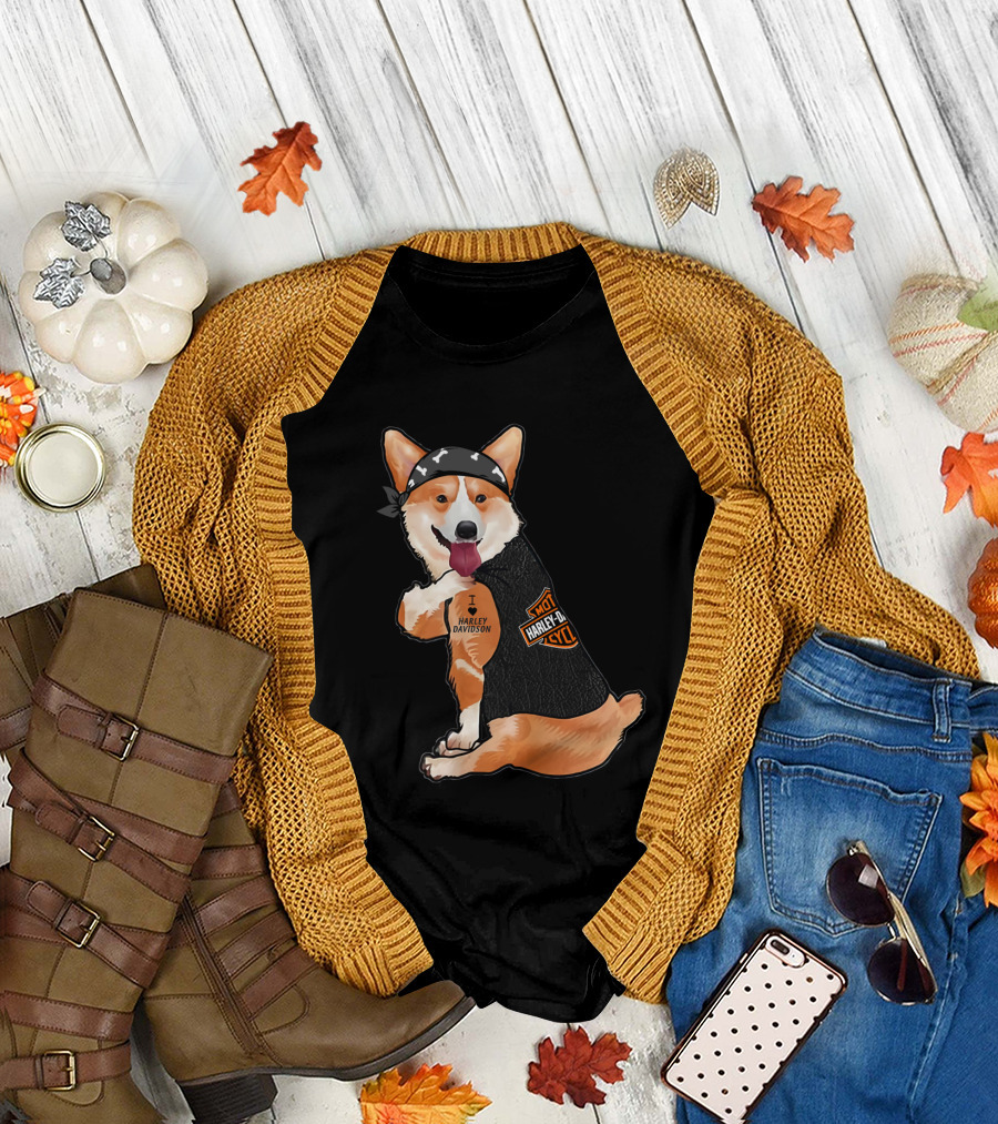 I Harley Davidson Corgi Biker With Bandana And Vest T-Shirt