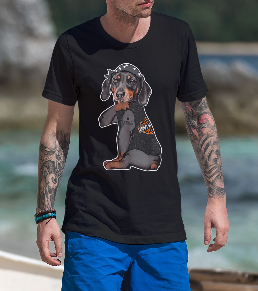 I Love Harley Davidson Motorcycle Dachshund T-Shirt