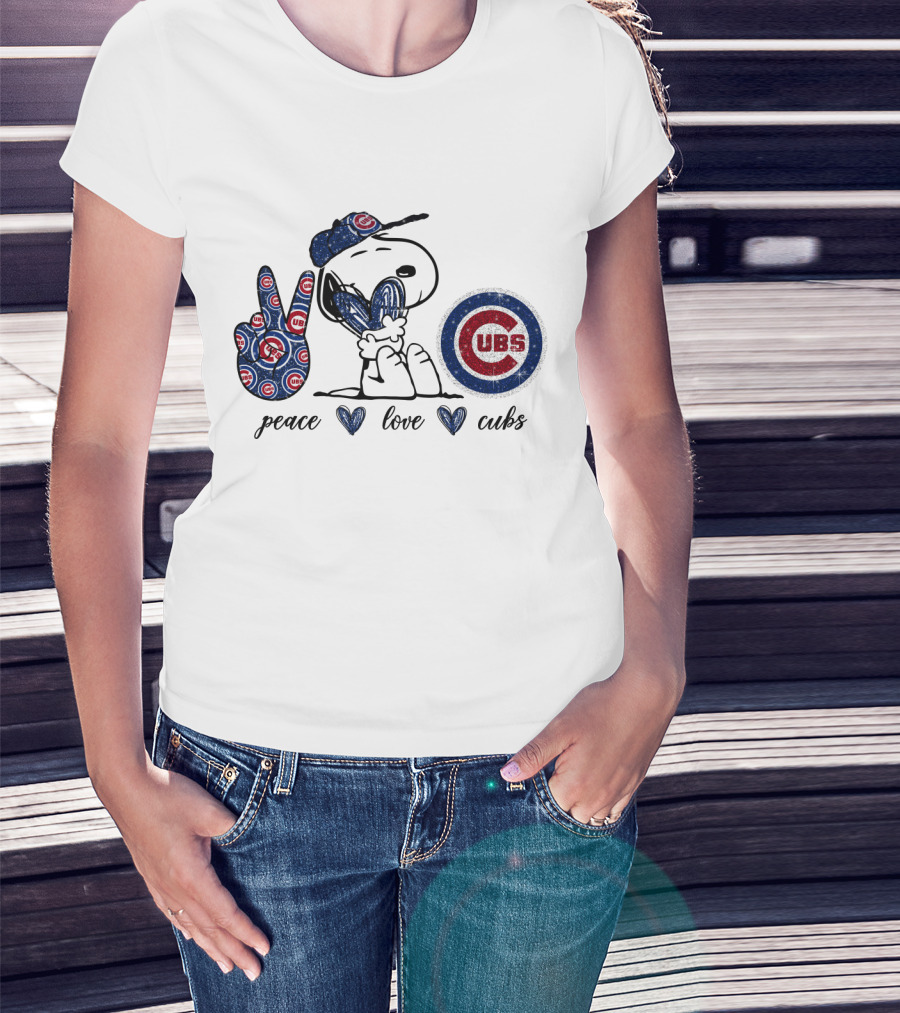 Peace Love Cubs Chicago C Logo Snoopy T-Shirt