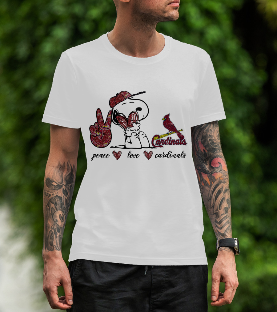 Peace Love Cardinals Snoopy Baseball Fan T-Shirt