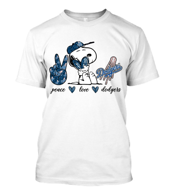 Peace Love Dodgers Peanuts Snoopy Baseball T-Shirt
