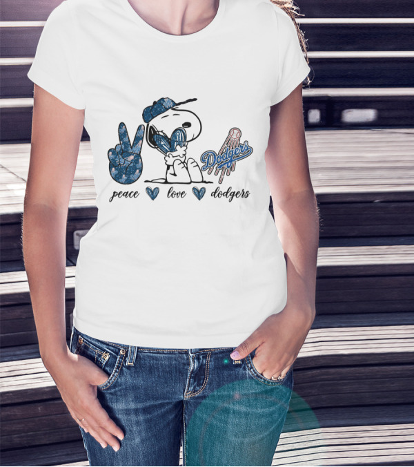 Peace Love Dodgers Peanuts Snoopy Baseball T-Shirt