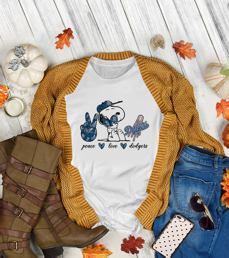 Peace Love Dodgers Peanuts Snoopy Baseball T-Shirt